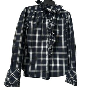 Cara Cara Anne Blouse Plaid Ruffle Neck Long Sleeve Blouse